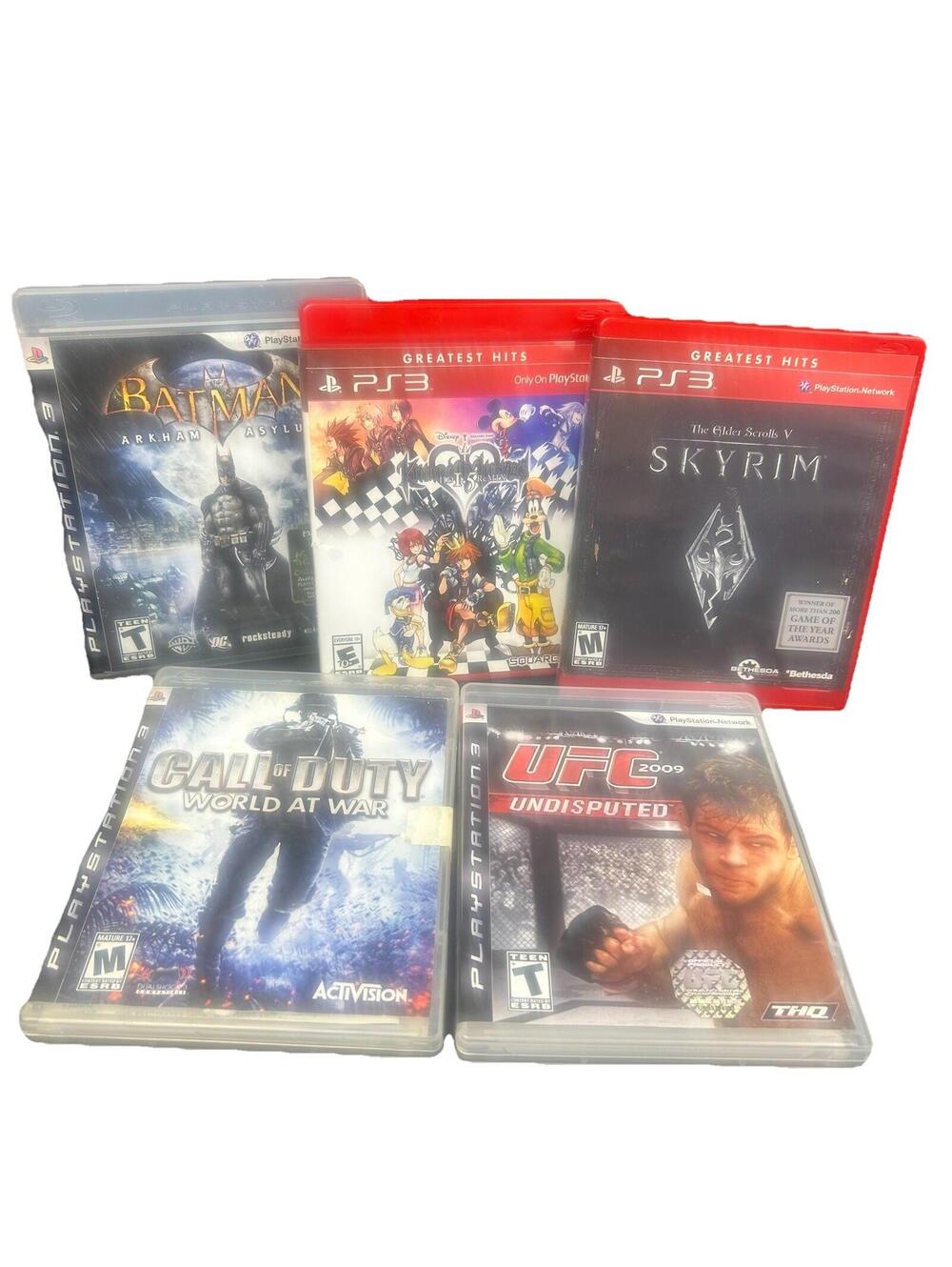 PS3 Game Lot of 5 – Skyrim, COD World at War, Arkham Asylum, UFC, KH 1.5